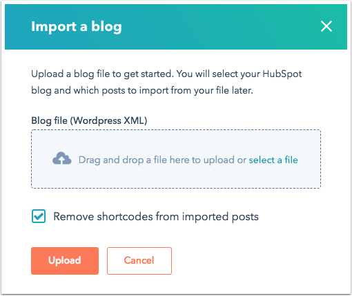 Screenshot showing how to import your WordPress content into HubSpot